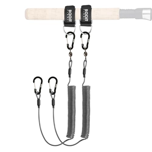 Booms Fishing T02 Tether with 5.9" Belt, Kayak Paddle Leash, Fishing Accessories, Heavy Duty Lanyard for Tools/Rods/Paddles, Black 2pcs