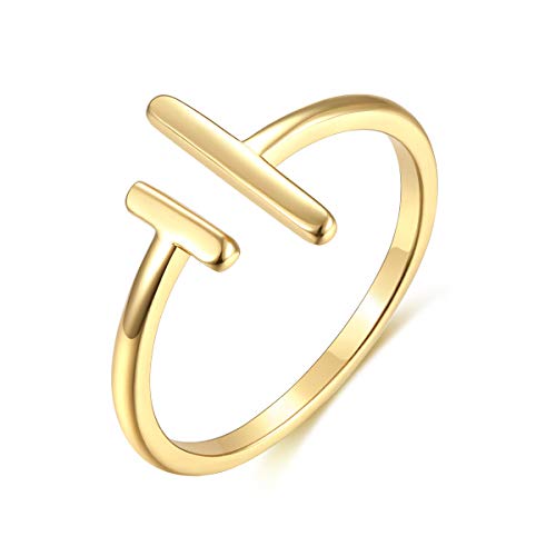 Valloey Rover Womens 14k Gold Starking Rings,Double X Criss Cross Open Bar Double Bar Parallel Cuff Half Circle Infinity Adjustable Ring Engagement Wedding Lady Band