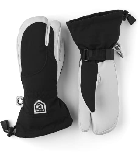 Hestra Women's Heli Ski Female Glove, 3-Finger Leather Snow Glove for Skiing, Snowboarding and Mountaineering - Black/Offwhite - 8