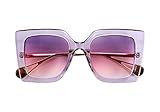 FEISEDY Sunglasses Womens Trendy, Oversized Square Shades, Pearl Inlay Cat Eye Frame UV400 Protection B2625,Clear Purple/Purple Pink