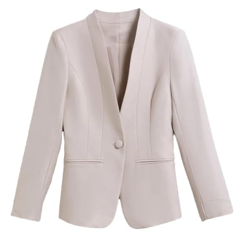 Women Single Button Long Sleeve Business Blazer Korean Style Office Work Casual Suit Jackets Apricot