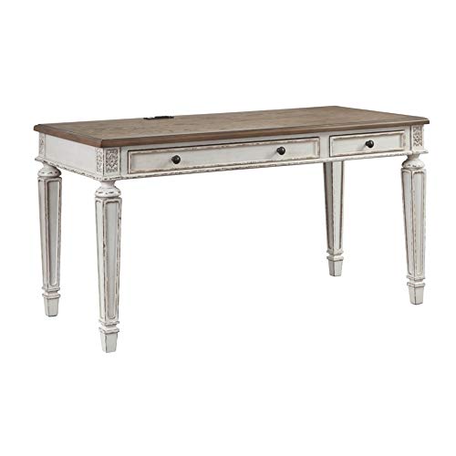 Signature Design by Ashley Realyn Farmhouse 60" Home Office Desk with USB Charging, Chipped White