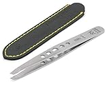 GERMANIKURE Professional Perforated Slanted Tweezers - FINOX Stainless Steel sharp tweezers in Leather Case - Professional Tweezers –Easy to use best tweezers- Ethically made in Solingen Germany 4403