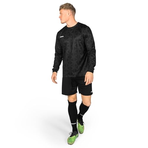 FORZA Men's Long Sleeve Goalkeeper Kit | Quick-Dry Soccer GK Jersey, Shorts & Socks Set – Available in XS to XXL (Black, L)