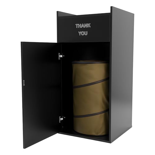 40 Gallon Restaurant Trash Bin Cabinet, Wood Commercial-Grade Trash Receptacle w/ Trash Bag, Indoor Trash Can Cabinet & Garbage Receptacle for Self-Service Restaurant, Food Courts, Coffee Shop (Black)