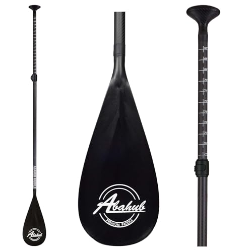 Abahub Carbon SUP Paddles, 1 x 3 Section Adjustable 67" - 86" Carbon Fiber Shaft, Lightweight Stand-up Paddle Oars for Paddleboard, Black Print Plastic Blade + Paddle Bag