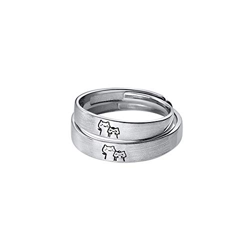 Lovely Cat His & Hers Couple Rings S925 Sterling Silver Adjustable Anniversary Promise Wedding Ring Engagement Finger Bands Endless Love Matching Ring Set Jewelry Gifts for Women Men