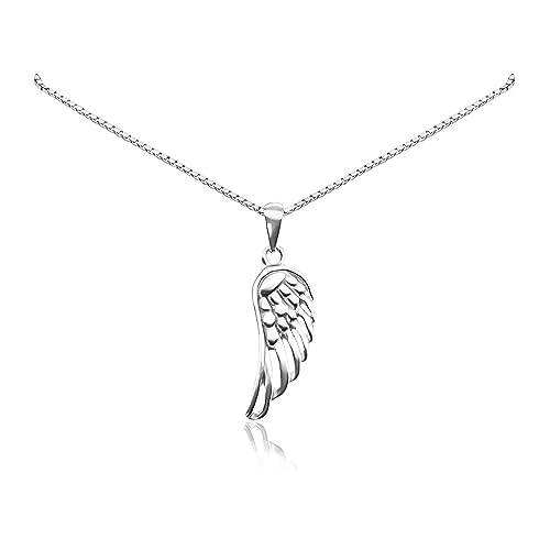 Small and Dainty 925 Sterling Silver Angel Wing Pendant Necklace for Women, Teen Girls - Inspirational Jewelry, Gift for Baptism, Confirmation or First Communion (16 inches plus 2-inch extender)