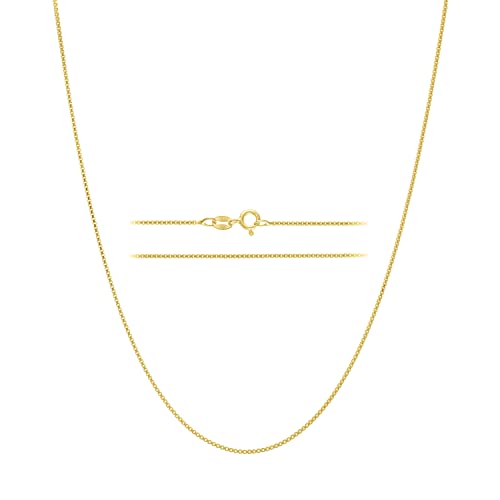 KISPER Italian 18K Gold Plated 925 Sterling Silver Diamond Cut Box Link Chain Necklace – for Women & Men with Spring Ring Clasp – Made in Italy, 18"