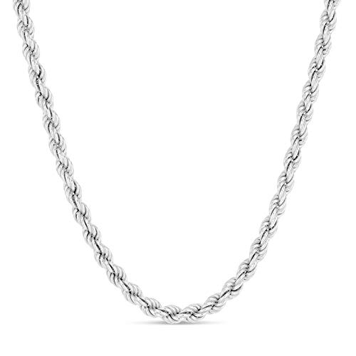 Verona Unisex Italian 925 Sterling Silver 4MM Diamond Cut Solid Rope Chain Necklace 20 Inch