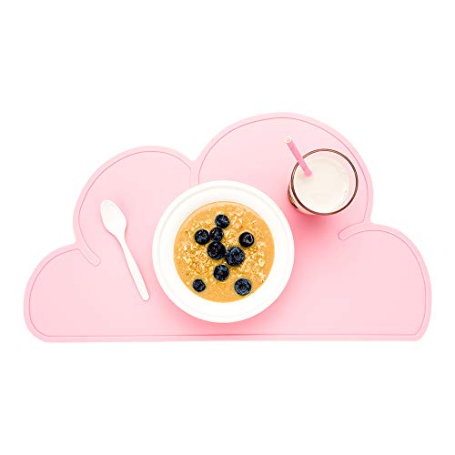 Restaurantware Silicone Cloud Shaped Food Placemat - Pink - Non-Slip - Easy Clean - Tabletop Protection - Great For Infants Toddlers & Kids - 18 3/4" x 10 1/2" - 1ct Box