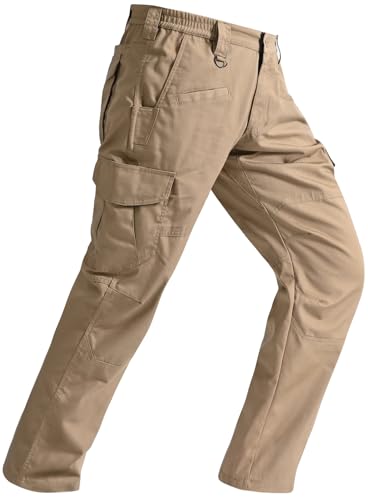 Cargo Pants for Mens Breathable Ripstop Cargo Work Pants Outdoor Quick Dry Stretch Tactical Construction Hiking Travel Pants with 9 Pockets Dark Khaki 34Wx30L