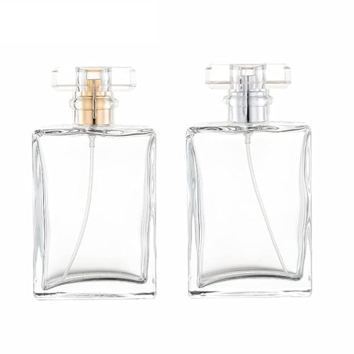 YORROR 2 Pack Clear Glass Perfume Atomizer,100ml Empty Refillable Perfume Spray Bottle for Men and Women,Portable Fragrance Fine Mist Spray Bottle Perfume Dispenser for Travel (Gold+Silver)