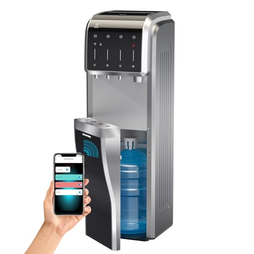 ICEPURE 5 in 1 Water Dispenser with Ice Maker for 5 Gallon Bottle, Built-in Bullet & Crushed/Chewable Ice Machine Hot Cold Water Cooler, Bottom Loading, 35lbs/24H, Child Safety Lock, Stainless Steel