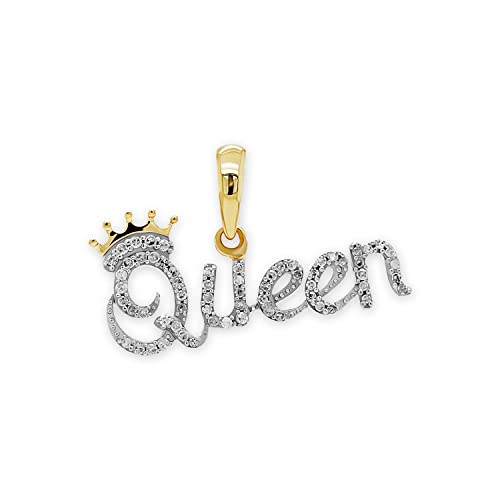 Charm America - 0.166 Carat (CTW) Round White Diamond Queen Pendant - 10 Karat Solid White Gold - Dainty Queen Pendant
