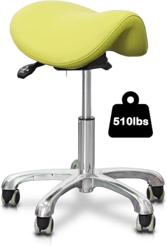 LIMKOMES Saddle Stool Tilting Available Ergonomic Swivel Stool Chair with Hydraulic Lifting Height Adjustable Rolling Stool for Office Desk Clinic Dentist Spa (Olive Green)