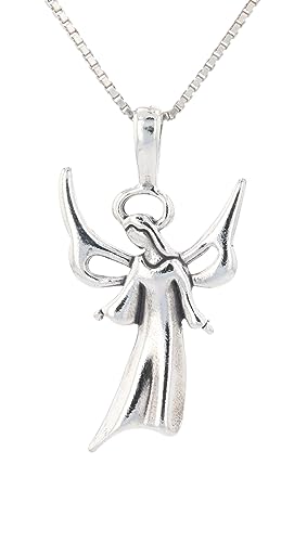 Jewelry Trends Sterling Silver Winged Angel Pendant with 18 Inch Silver Box Chain Necklace Religious Gift