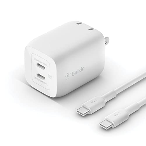 Belkin Dual USB-C GaN Wall Charger with PPS 65W [USB-C to USB-C Cable included] - Power Adapter