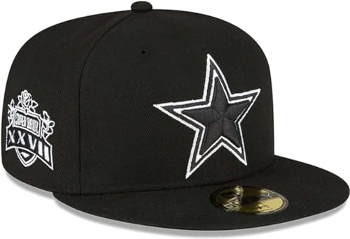 New Era Authentic New Very Rare Men's Cowboys Black Hat with White Outline Logo 59Fifty Fitted Cap Hat (7 1/4)