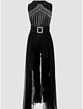 chicyes Womens One Piece Elegant Overlay Jumpsuits Dressy Plus Size Sexy Formal Sleeveless Rhinestone Romper Club Outfits Black