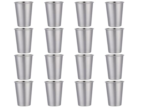 I-MART 16 Pack Stainless Steel Cups, 12 Ounces Pint Cup, Metal Cups for Drinking