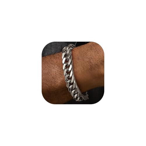 FaithHeart Cuban Link Bracelet for Men - 8/12/17mm Width Stainless Steel Mens Silver Chain Bracelet 7.5/8.3/9.1 Inch Length Wrist Bracelet for Valentine's Day/Father's Day/Birthday/Christmas