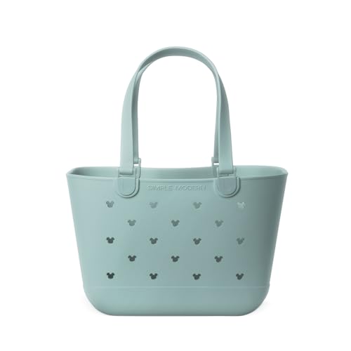 Simple Modern Large Beach Bag | Disney Waterproof Getaway Rubber Tote with Zipper Pocket for Travel, Pool, Boat, Groceries, Sports | Mickey Mouse on Sea Glass Sage