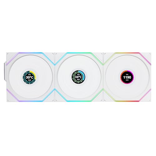 Lian Li UNI Fan TL - LCD Wireless 120 - Triple Pack (Reverse Blade) - 2.4 GHz Wireless Signal Control - Infinity Mirror Design - LCD Display - Controller Included and Required - White (12RTLLCD1W3W)