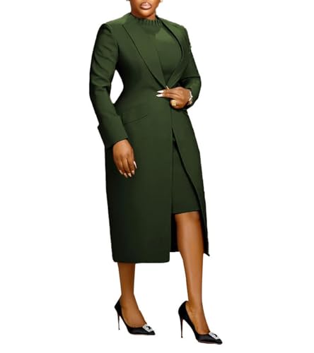 Famnbro Womens Suits 2 Piece Set Long Blazers Jacket Back Slit Dress Sets Work Business Fashion Outfits