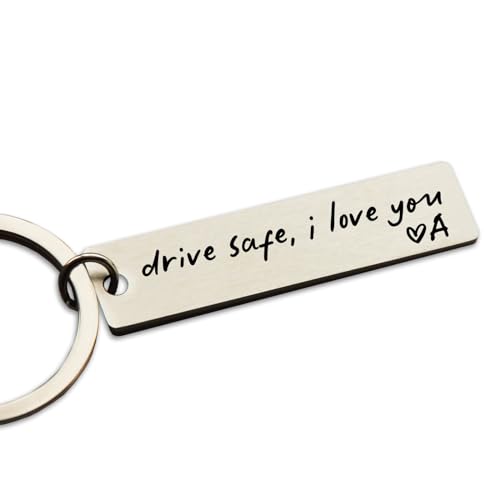 HubbgDesign Key Chain Drive Safe I Love You Engraved Initial Personalized Gift for Husband Boyfriend Stainless Steel Keychain Gift Car Accessories New Drive Gift Brother Valentine's Gifts (A)
