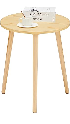 Apicizon Small Round Side Table, Modern Light Wood Side Table Bedside Nightstand End Table for Small Spaces, Bedroom, Living Room, 16.5 x 20 Inches, Natural