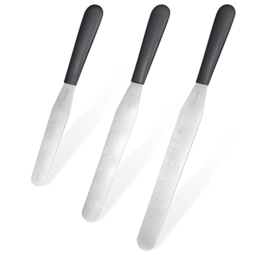 U-Taste Cake Icing Spatulas Set: Straight Decorating Frosting Knife with 6", 8", 10" Thinner Stainless Steel Blade, Flexible Smoothing Spreading Tools with Comfortable PP Handle for Cream (Black)