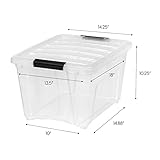 IRIS USA 32 Qt Stackable Plastic Storage Bins with Lids, 6 Pack - BPA-Free, Made in USA - See-Through Organizing Solution, Latches, Durable Nestable Containers, Secure Pull Handle - Clear