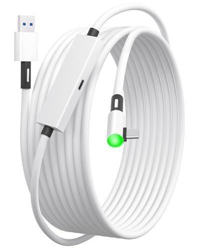 Kuject Link Cable with Charging for Quest 3S/3, Quest 2 and Quest Pro, with Separate Charging Port for Uninterrupted Power and LED Indicator, USB 3.0 Type A to C Cable for VR Accessories and Gaming PC