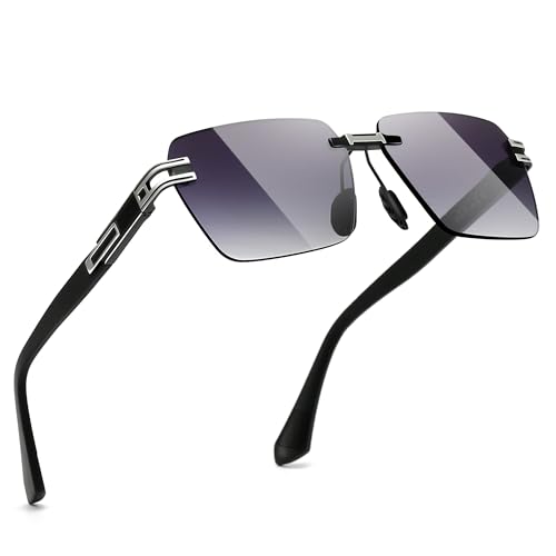 SUNGAIT Rimless Rectangle Sunglasses Square Frameless Shades for Men Women Y2K Vintage Retro UV Protection (Silver/Grey Gradient Lens)
