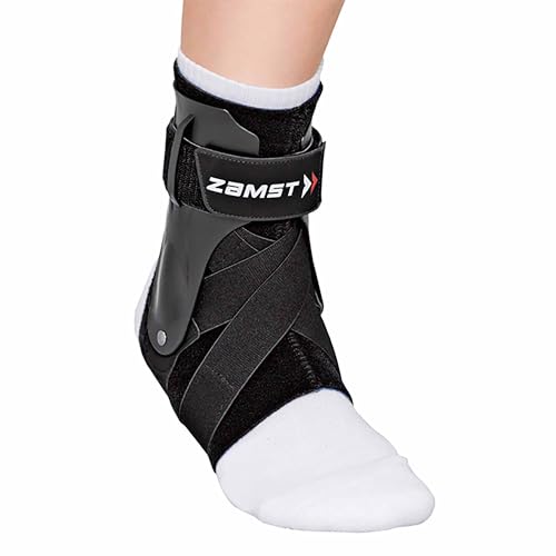 Zamst A2-DX Sports Ankle Brace with Protective Guards For High Ankle Sprains and Chronic Ankle Instability-for Basketball, Volleyball, Lacrosse, Football-Black, Right, Large