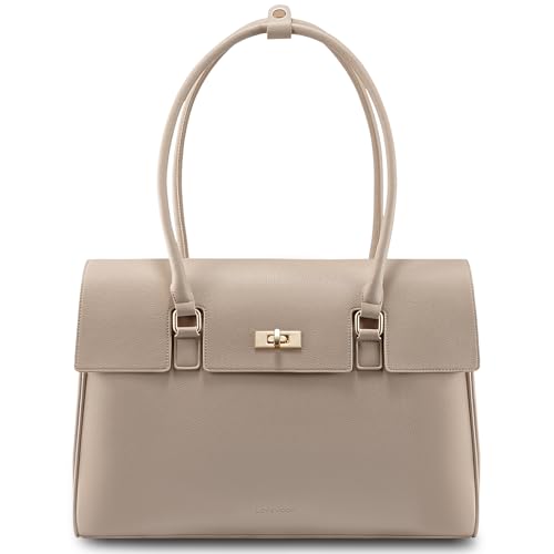 LOVEVOOK Laptop Bag for Women Work Tote 15.6 Inch Briefcase Messenger Bag Waterproof Business Office Professional Large Capacity Handbag Shoulder Bag,Apricot