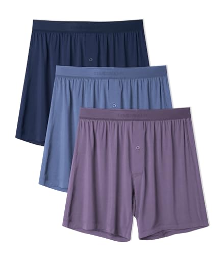 DAVID ARCHY Mens Boxer Shorts Micro Modal Loose Mens Boxers Soft Breathable Boxers for Men 3 Pack(M,Moonlight Blue/Navy Blue/Gray Violet)