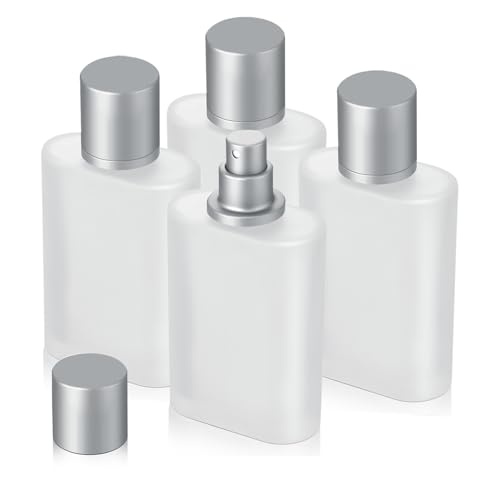 Jxcmeng 4 Pack 100ml/3.38 Oz Empty Frosted Glass Spray Bottle Perfume Atomizer, Refillable Spray Empty Perfume Bottles Fine Mist Atomizer Cosmetic Container for Travel (4 Pcs 100ml Frosted Bottles)