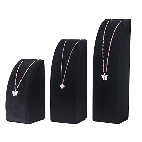 Justsoso 3Pcs/Set Necklace Holder Organizer Velvet Jewelry Display Stand For Selling Pandent Chain Necklace Rack for Show (Black Velvet)