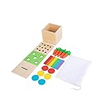 Adena Montessori 3 in 1 Wooden Montessori Play Kit Baby Toys,Includes Matchstick Color Drop Game,Carrot Harvest Game and Coin Box,Learning Toy for Kid 1,2,3 Year Old,Girl Boy Gift for Baby 6-12 Month