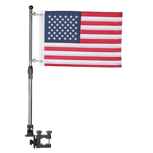 KEMIMOTO Boat American Flag Pole Kit, 360° Adjustable 12''x18'' Pontoon Boat Flag, for 0.8''-1.35'' Round/Square Rails, 2.5ft Pole for Boat & Golf Cart, Pontoon Boat Accessories (Flag Included)