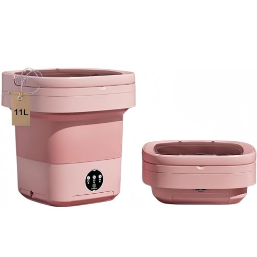 Portable washing machine,Mini Washer,11L upgraded large capacity foldable Washer.Deep cleaning of underwear, baby clothes and other small clothes.Suitable for apartments, dormitories, hotels (Pink)