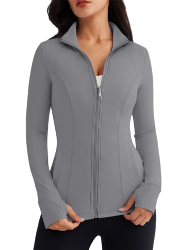 Trendy Queen Womens Lightweight Zip Up Jackets 2025 Athletic Hoodies Fall Gym Shirts Running Workout Clothes with Pocket Grey S
