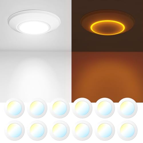 Amico 12 Pack 5CCT 5/6 Inch LED Disk Lights with Night Light, Dimmable Flush Mount Ceiling Disc Light, 2700K-6000K Selectable 12W Eqv 110W, 1050LM,Low Profile Surface Mount Ceiling Lights, ETL&FCC