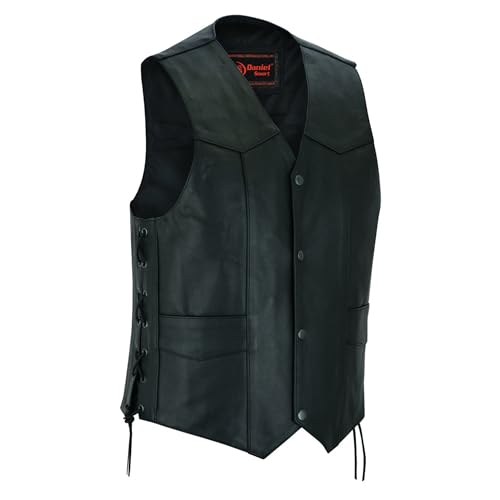 Daniel Smart Men’s leather Vest Premium Cowhide Motorcycle Leather Vest with Lace up sides - Unique Design & insides