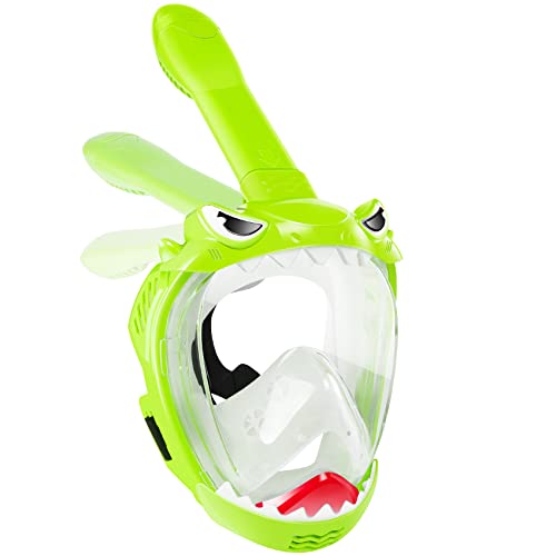 Zipoute Snorkel Full Face Snorkel Mask for Kids, Kids Snorkeling Set 180 Degree Panoramic View, Safe Anti-Leak Anti-Fog, Foldable Dry Top Snorkeling Gear for Kids Adult