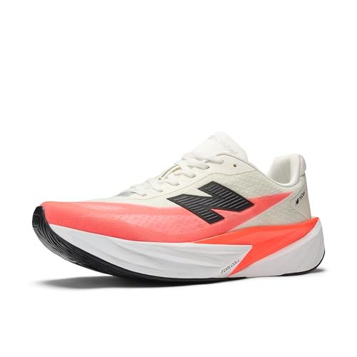 New Balance Men's FuelCell Rebel V5 Running Shoe, Urgent Red/White/Sea Salt, 8