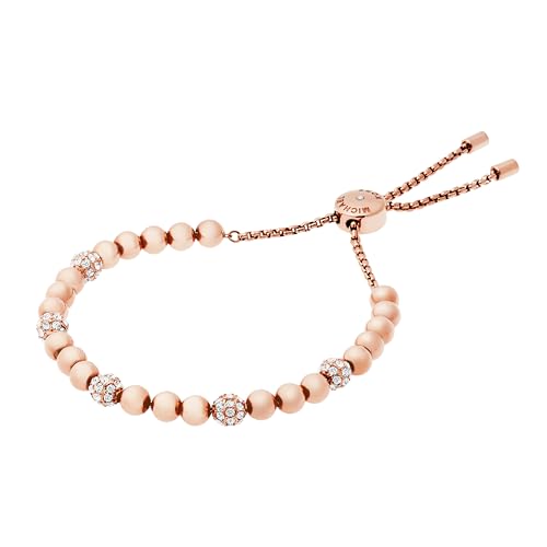 Michael Kors Stainless Steel and Pavé Crystal Beaded Bracelet for Women, Color: Rose Gold (Model: MKJ5220791)