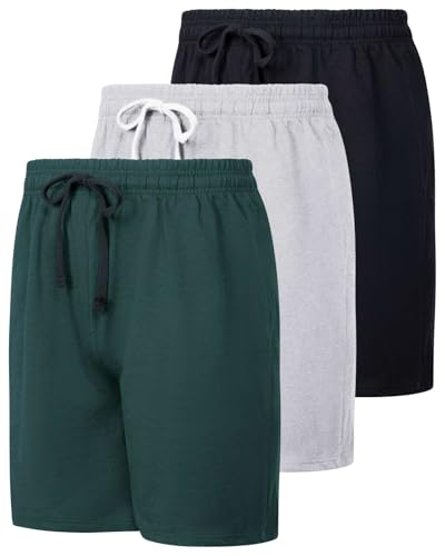 Real Essentials Men's Casual Lounge Shorts Pockets Active Sports Fitness Training Athletic Gym Sweat Workout Knit Soccer Basketball French Terry Cloth Cotton Dry Fit Jersey Sleep, Set 1, S, Pack of 3
